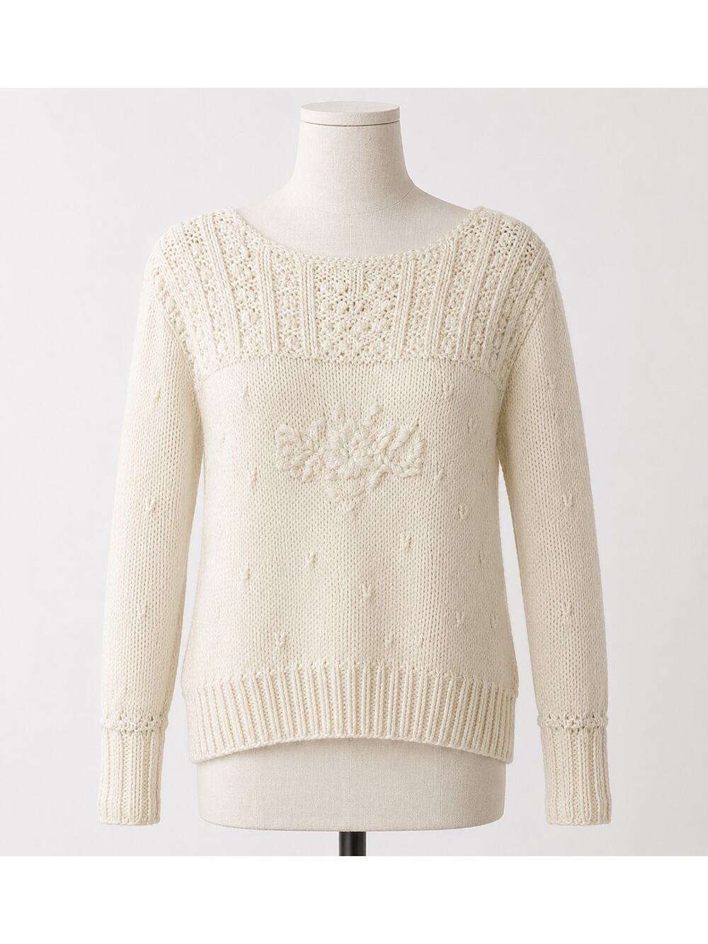 White Textured Knit Sweater Vintage Small Erika